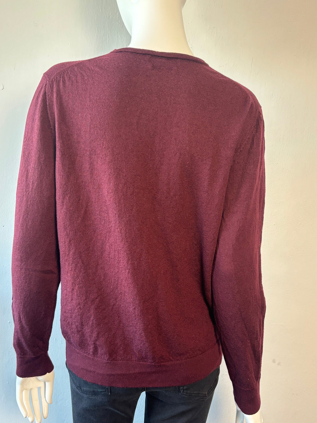 Celio Italian Merino Wool V-Neck Jumper – Burgundy | XL