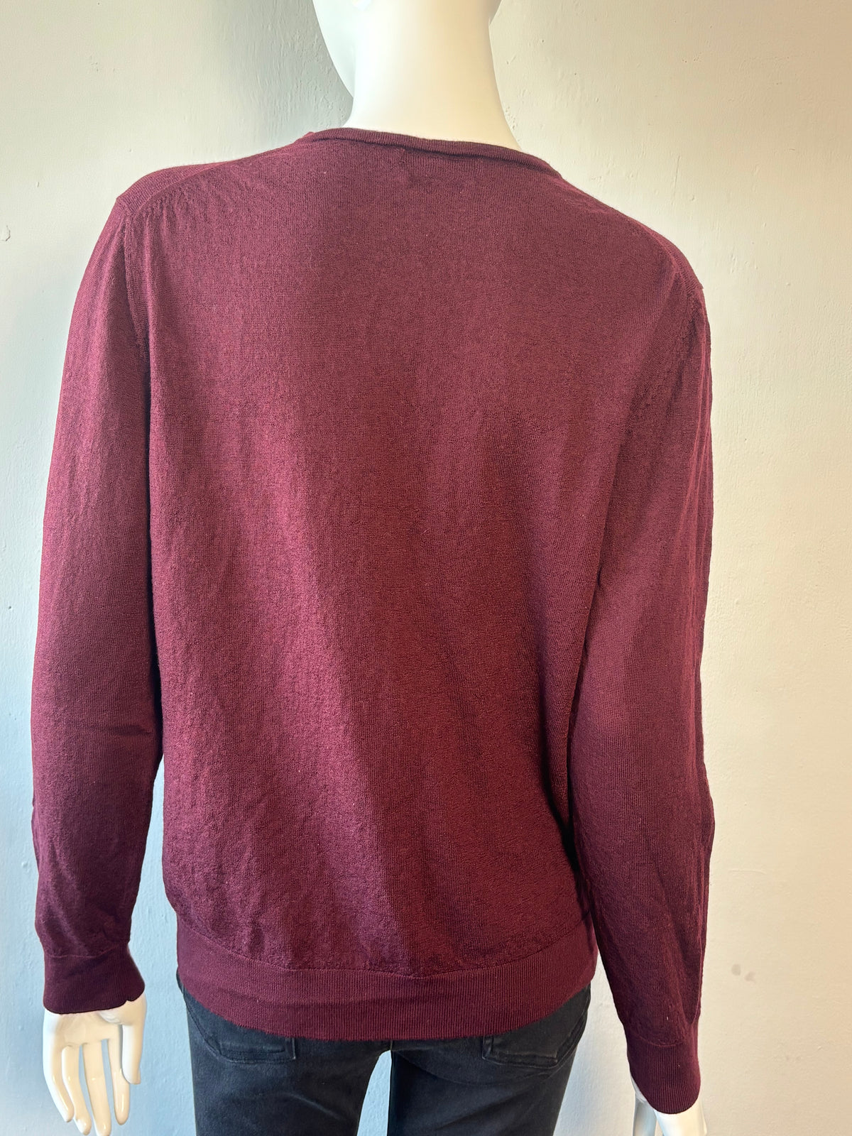 Celio Italian Merino Wool V-Neck Jumper – Burgundy | XL