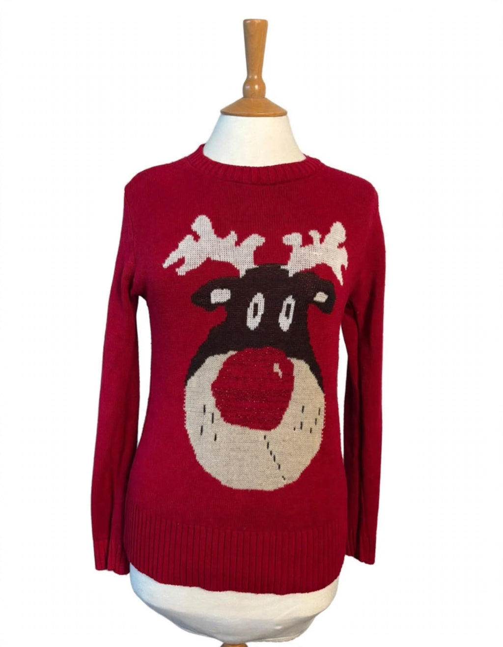 Influence Red Reindeer Christmas Knitted Jumper – Made in UK
