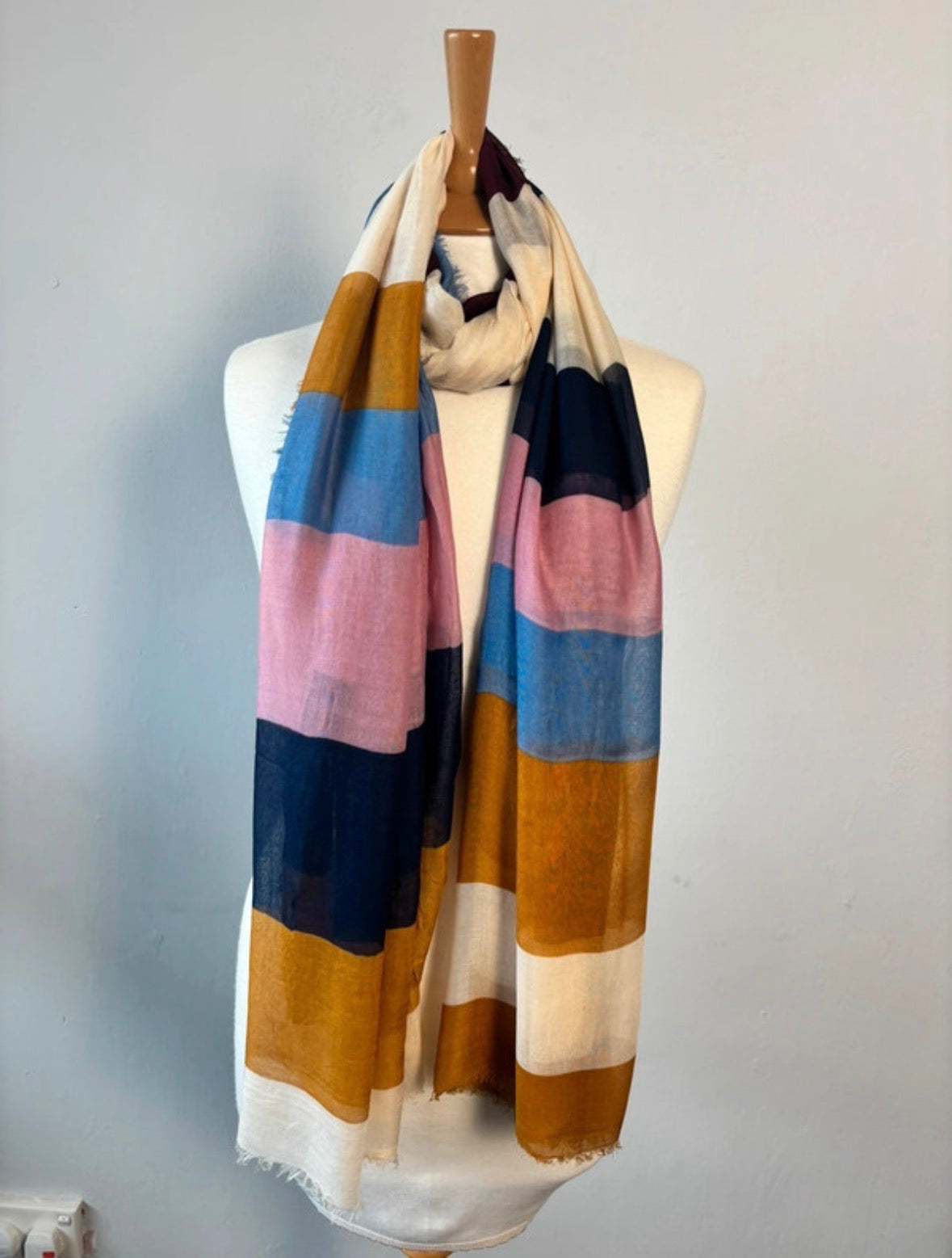 Next Large Striped Viscose Scarf – Mustard, Pink & Blue