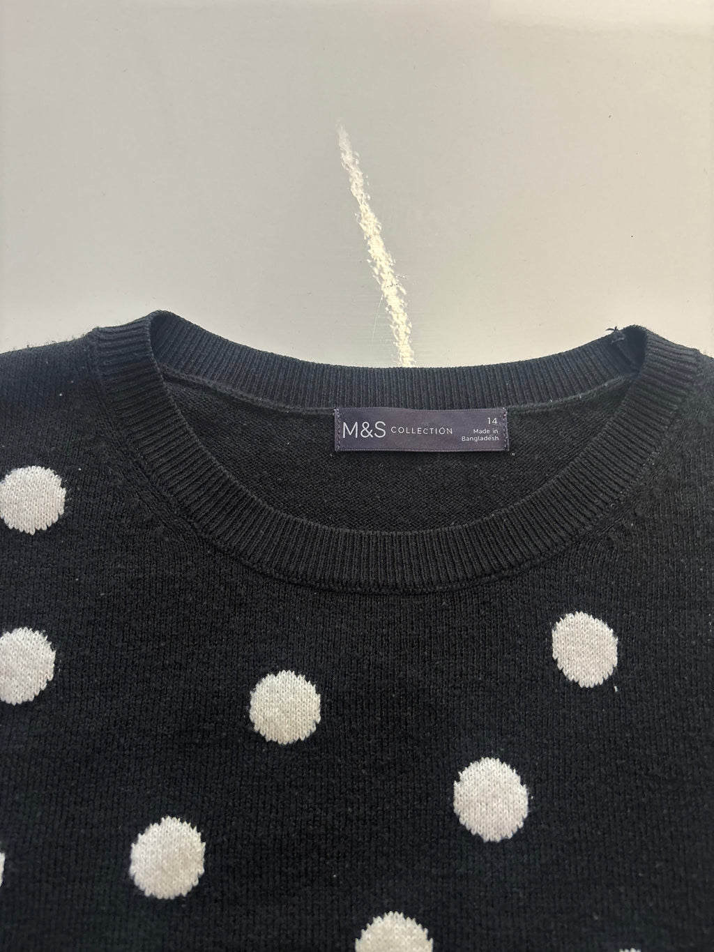 M&S Collection Black & Cream Polka Dot Crew Neck Jumper – UK 14