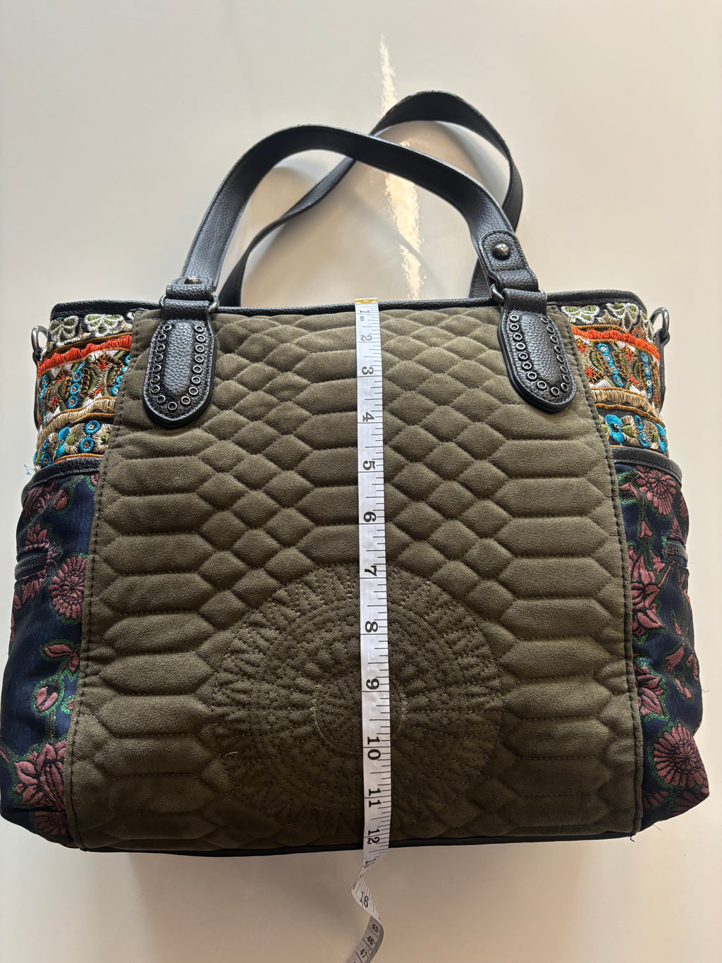 Desigual Holbox Embroidered Quilted Shoulder Bag – Black & Khaki￼