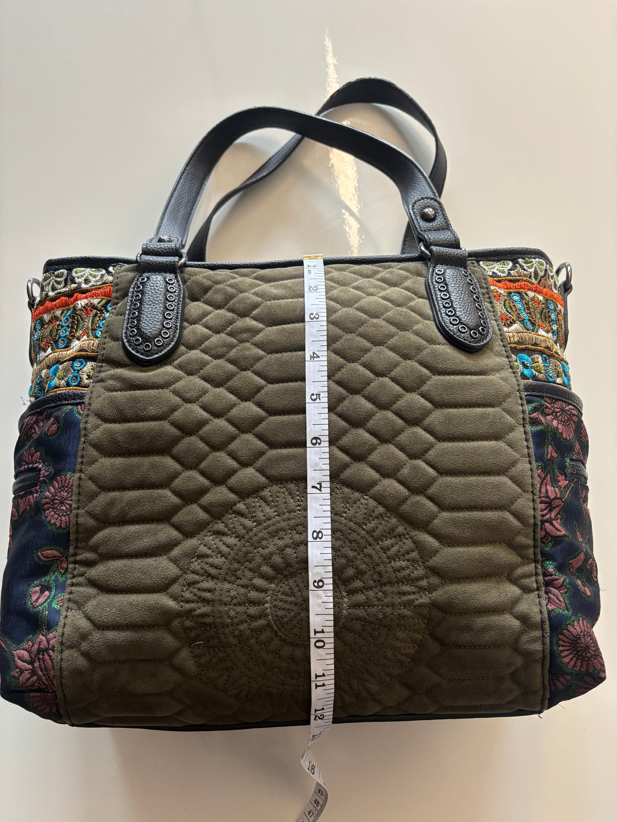Desigual Holbox Embroidered Quilted Shoulder Bag – Black & Khaki￼