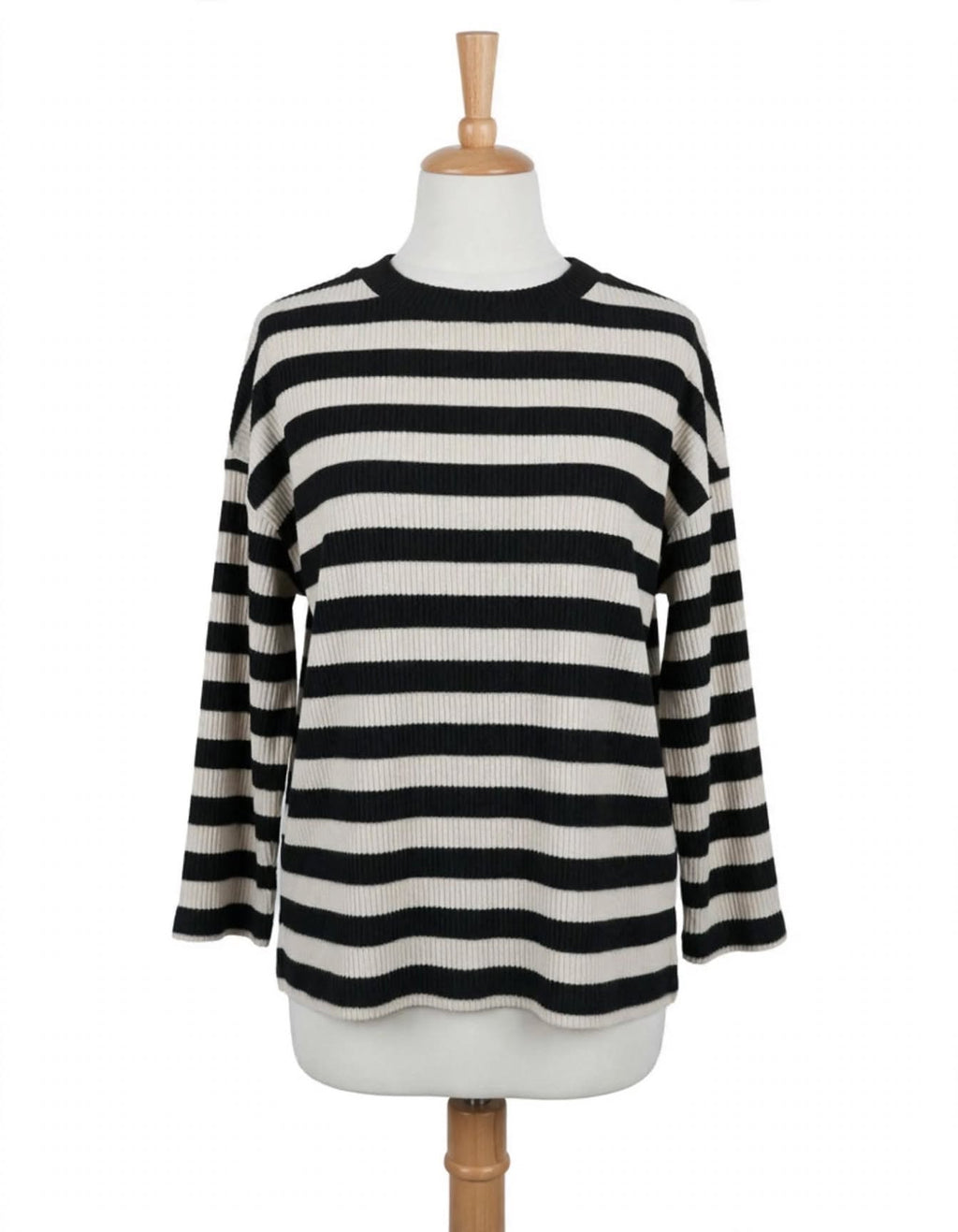 TU Black & Cream Striped Ribbed Knit Jumper – Size M