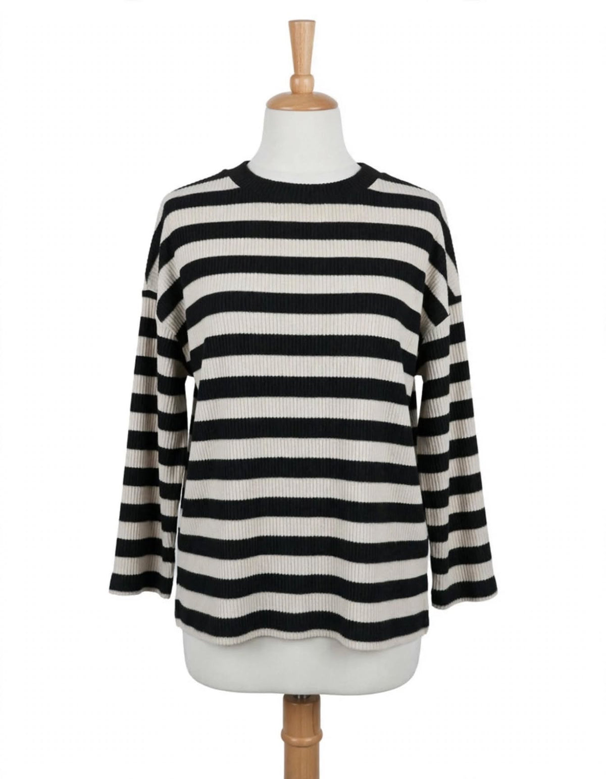 TU Black & Cream Striped Ribbed Knit Jumper – Size M