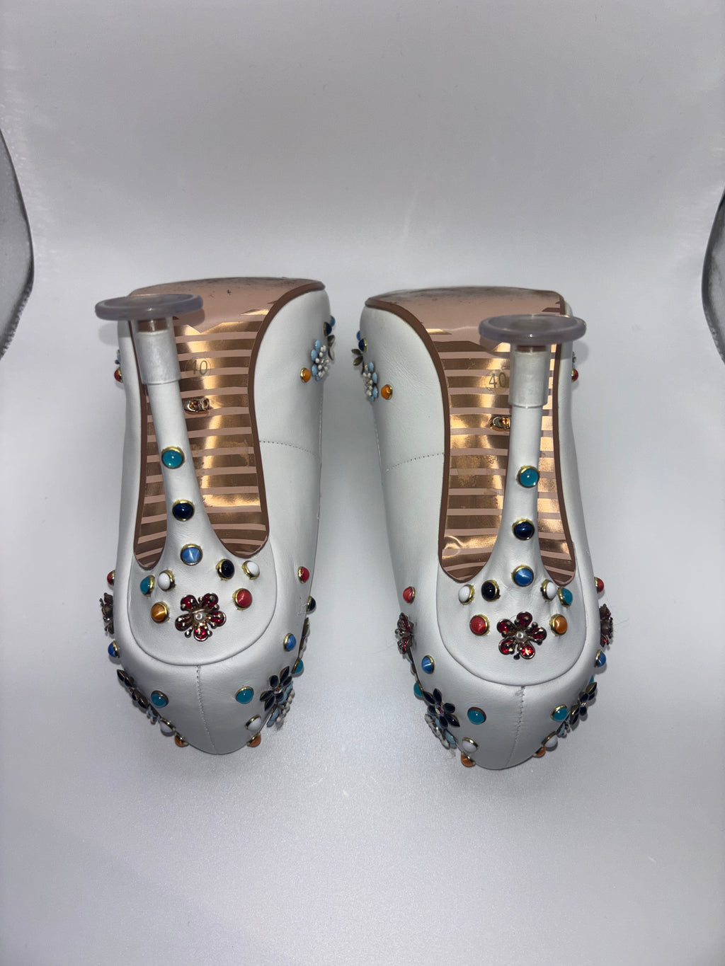 Dune London White Embellished Pointed-Toe Stiletto Heels – Size 40￼