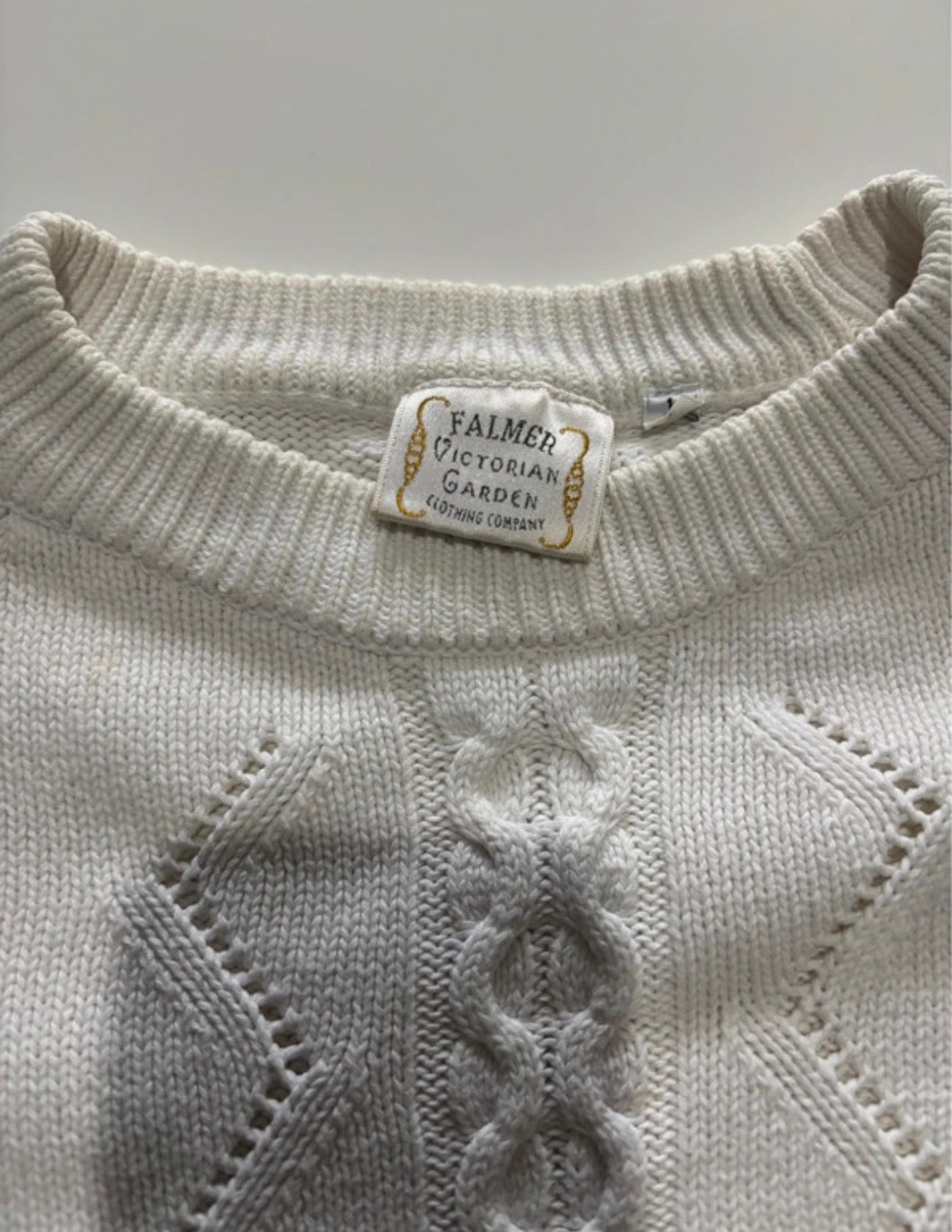 Vintage Falmer Victorian Garden Cream Cotton Cable Knit Jumper – Size M