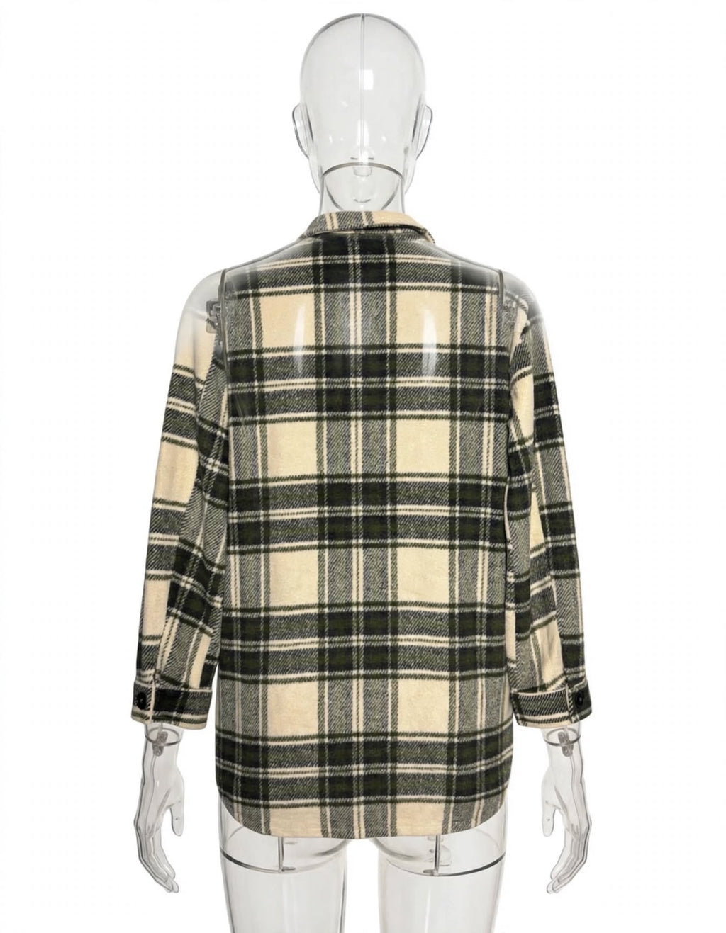New Look Cream & Dark Green Checked Shacket – UK 10￼