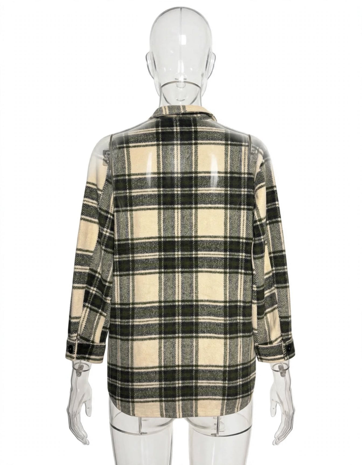 New Look Cream & Dark Green Checked Shacket – UK 10￼