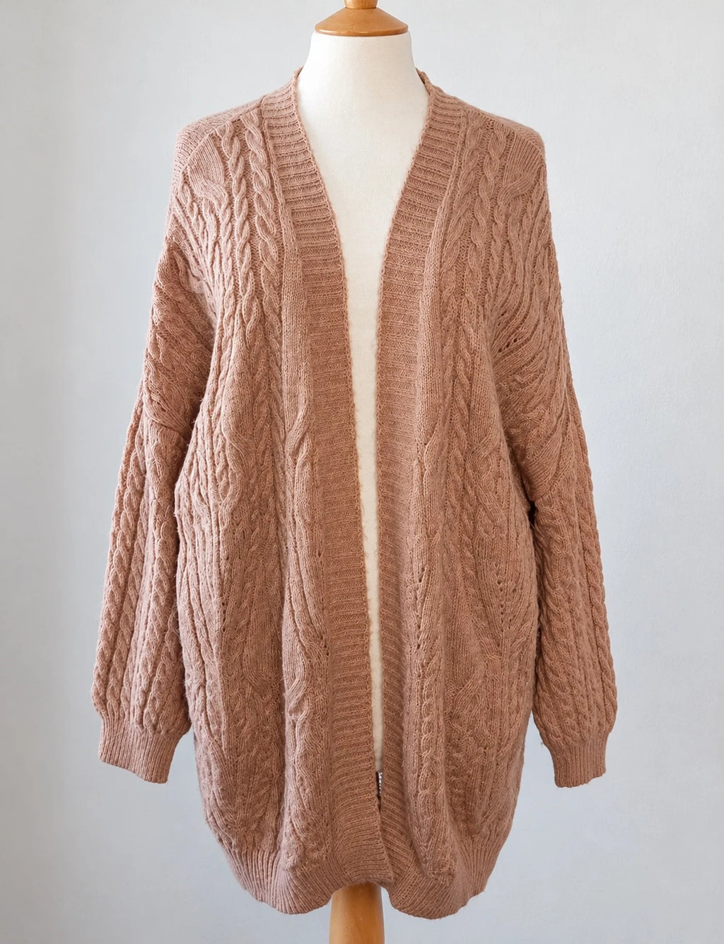George oversized cable knit cardigan apricot chunky knit open front design
