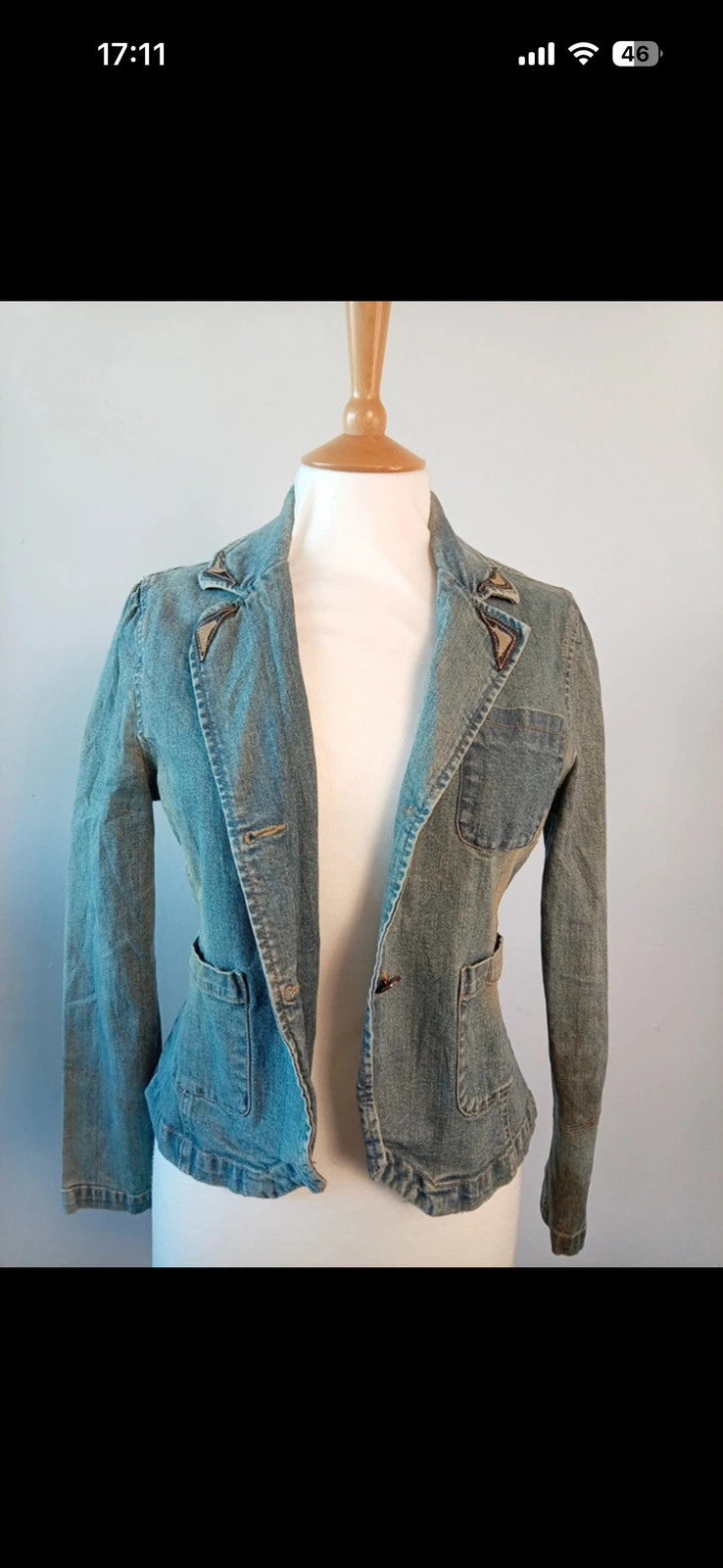 Nitro Stretch blue denim blazer jacket with western-style collar and fitted silhouette.