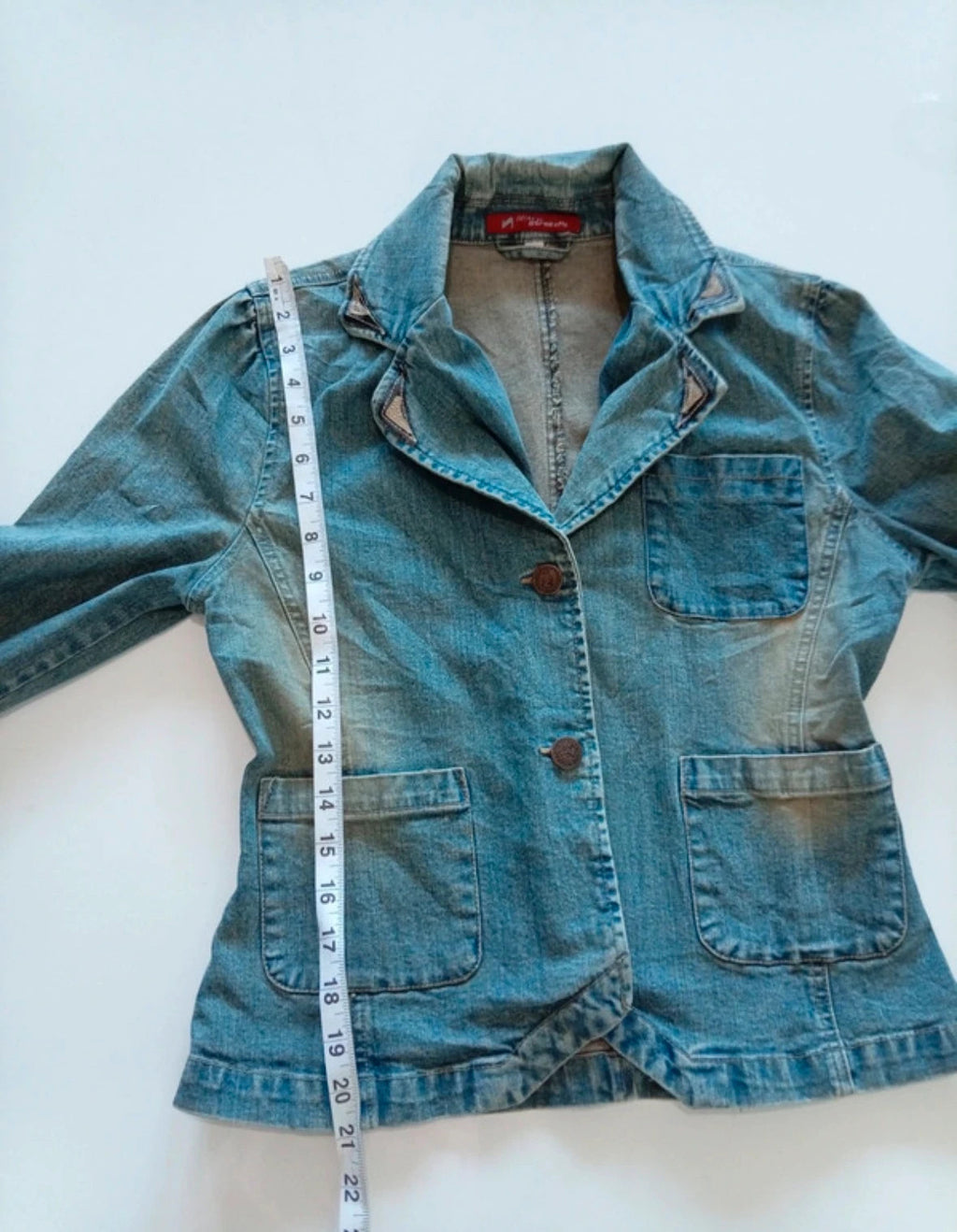 Nitro Stretch blue denim blazer jacket with western-style collar and fitted silhouette.
