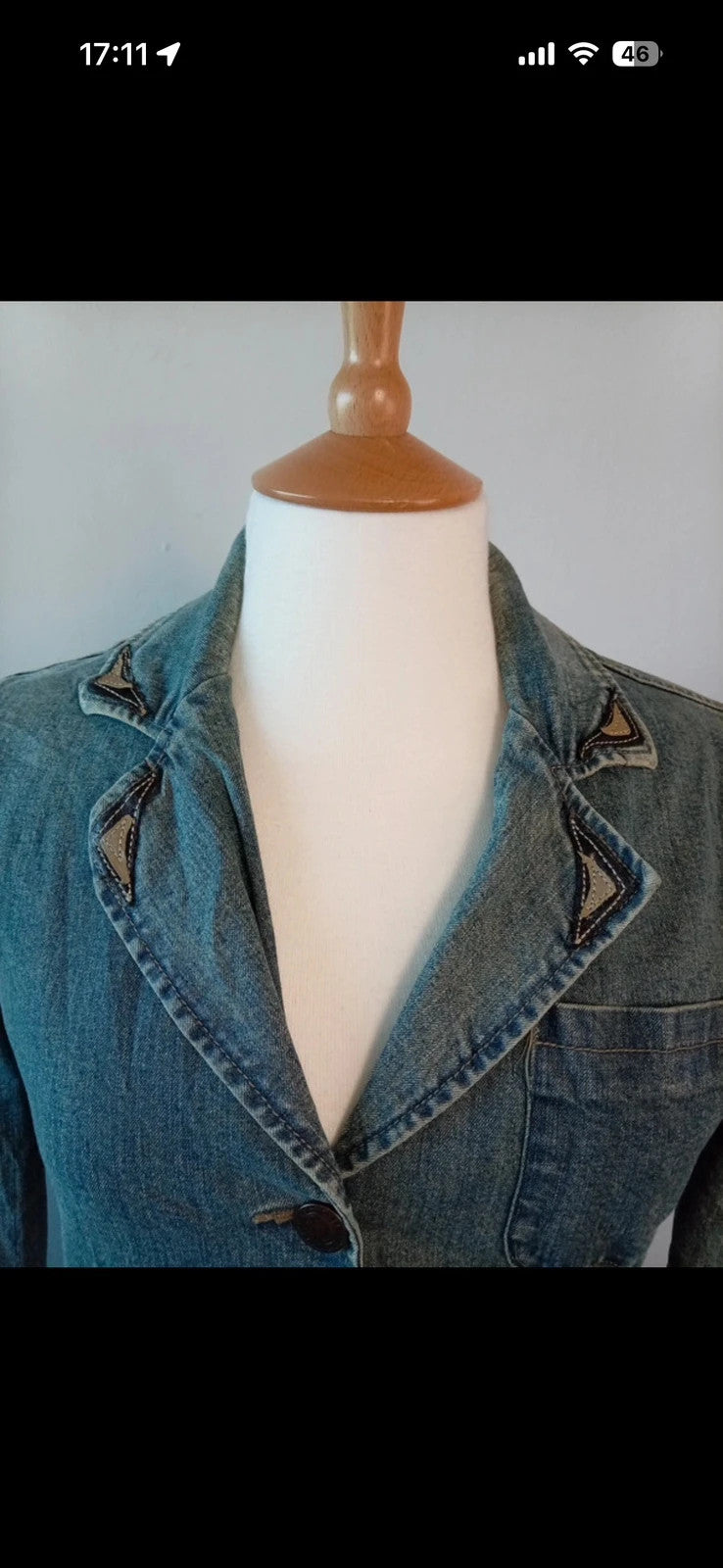 Nitro Stretch blue denim blazer jacket with western-style collar and fitted silhouette.