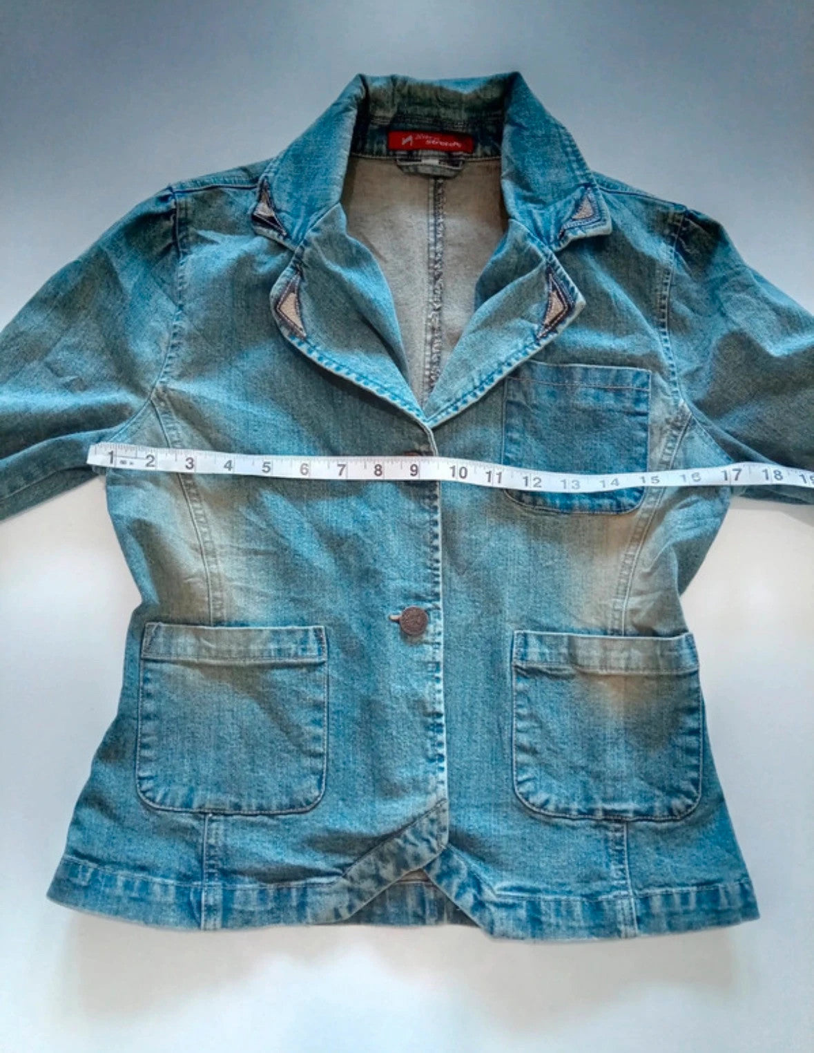 Nitro Stretch blue denim blazer jacket with western-style collar and fitted silhouette.