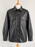 Topshop black faux leather shacket with classic collar and press-stud front fastening.