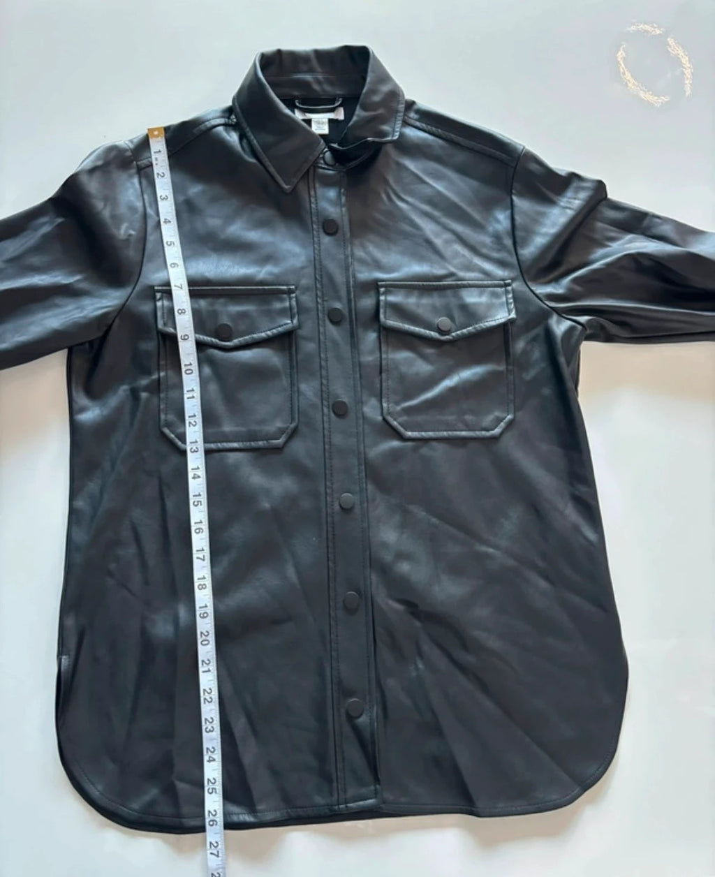 Topshop black faux leather shacket with classic collar and press-stud front fastening.