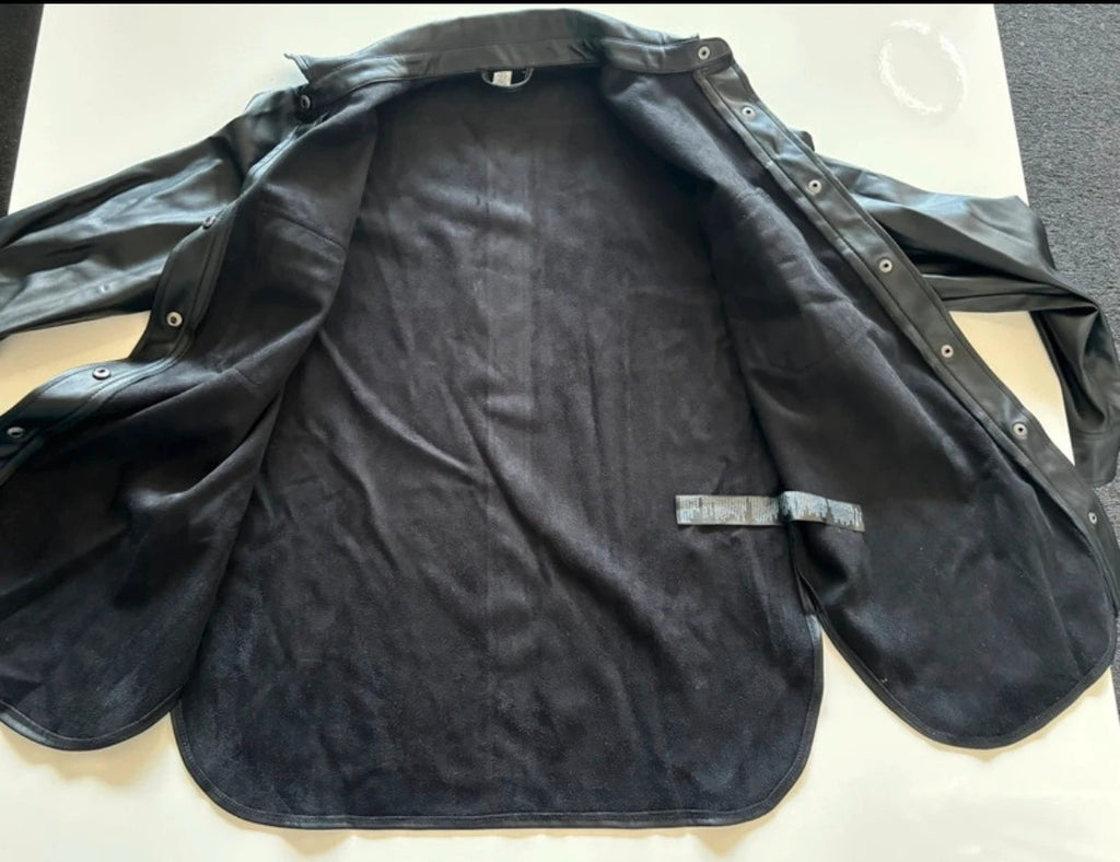 Topshop black faux leather shacket with classic collar and press-stud front fastening.