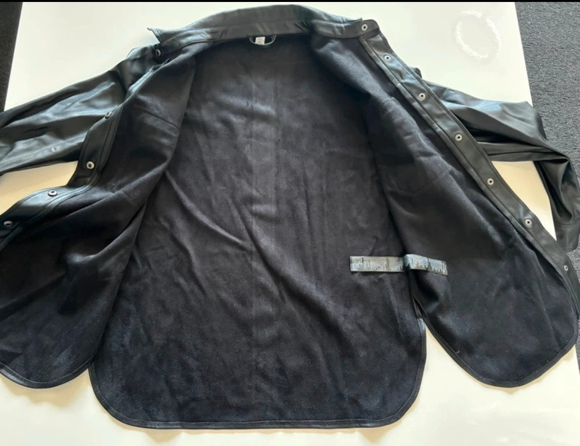 Topshop black faux leather shacket with classic collar and press-stud front fastening.