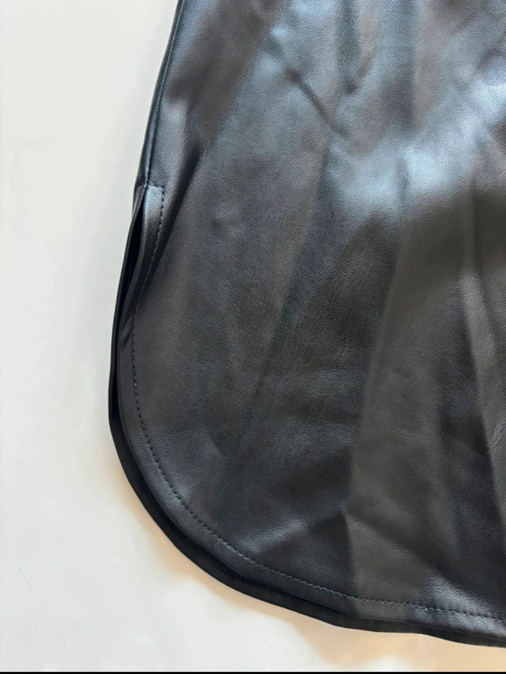 Topshop black faux leather shacket with classic collar and press-stud front fastening.