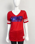 Victoria's Secret PINK burgundy NFL jersey with blue sequined GIANTS lettering and white trim.