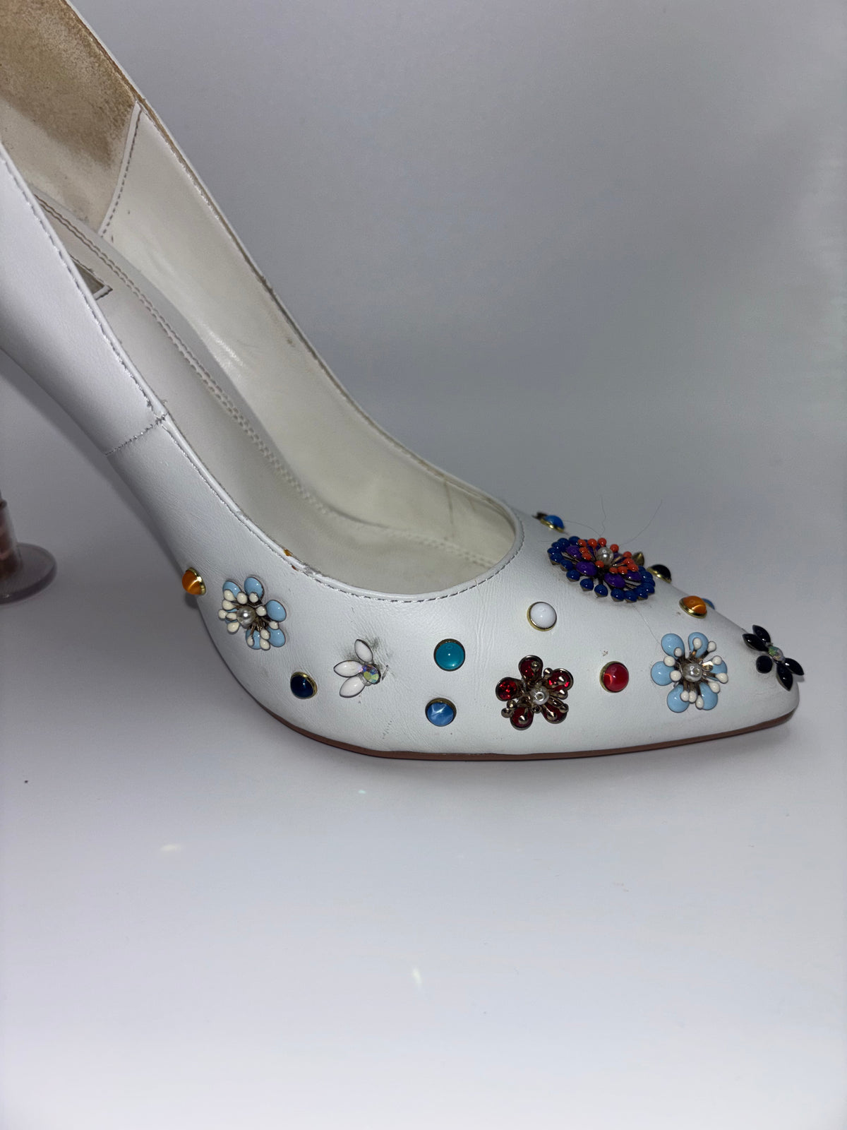 Dune London White Embellished Pointed-Toe Stiletto Heels – Size 40￼
