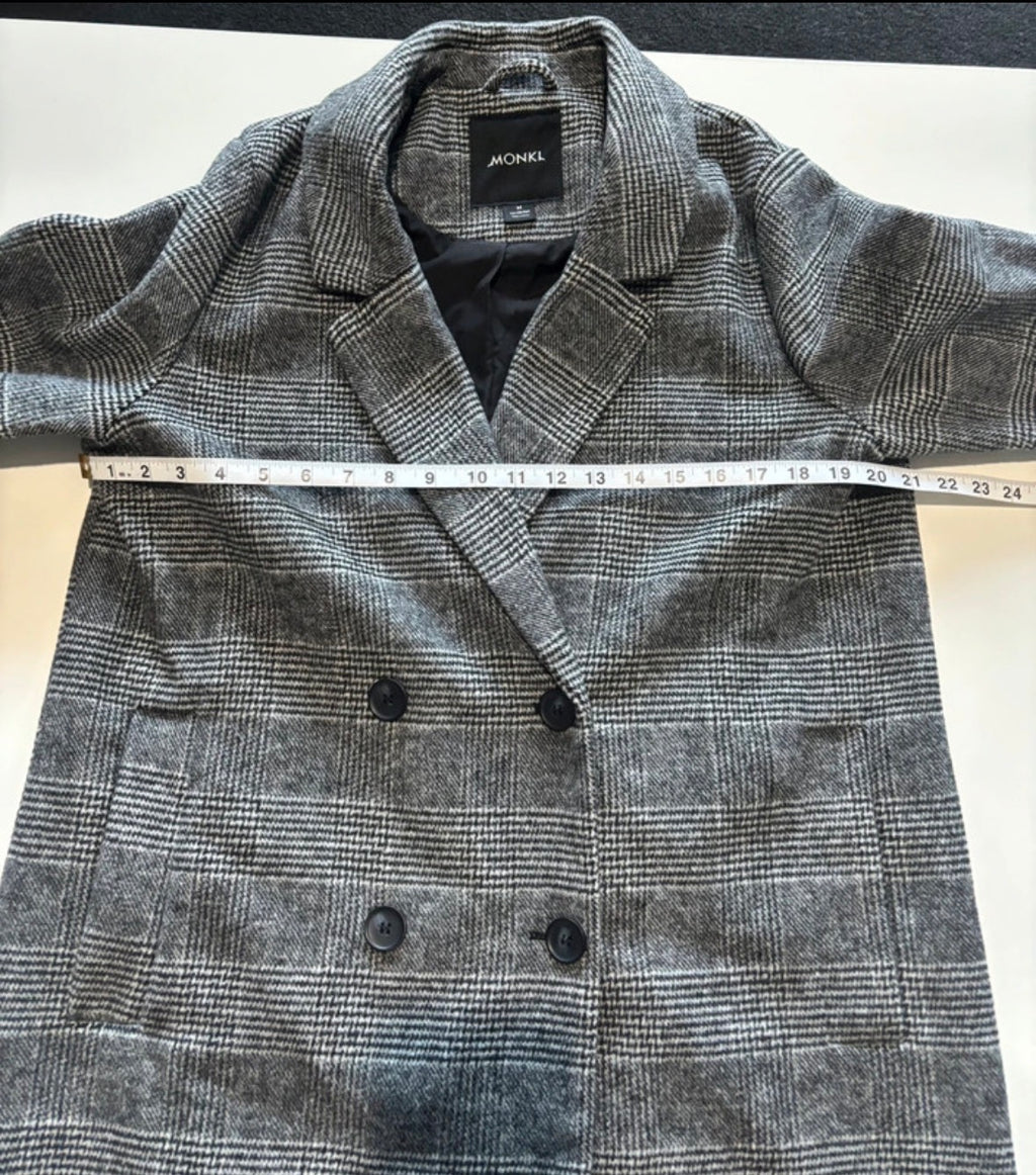 Monki Grey Checked Long Coat – Size M | Fold & Found