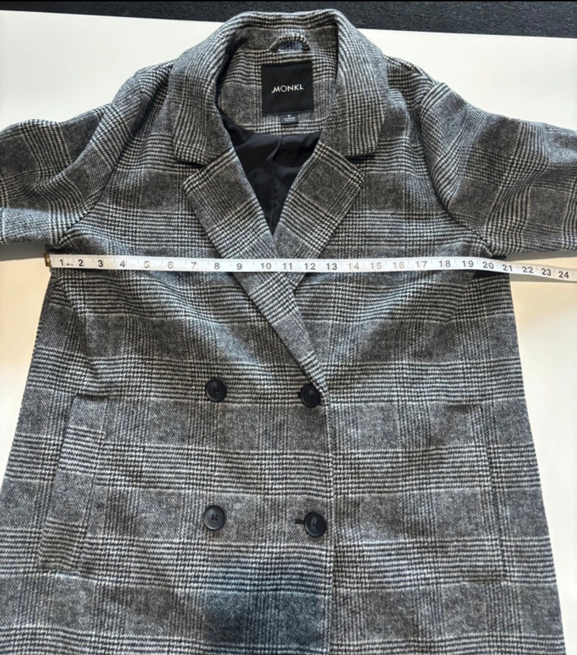 Monki Grey Checked Long Coat – Size M | Fold & Found