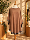 M&V Camel Brown Poncho Top with Rhinestone Check Trim – S/M