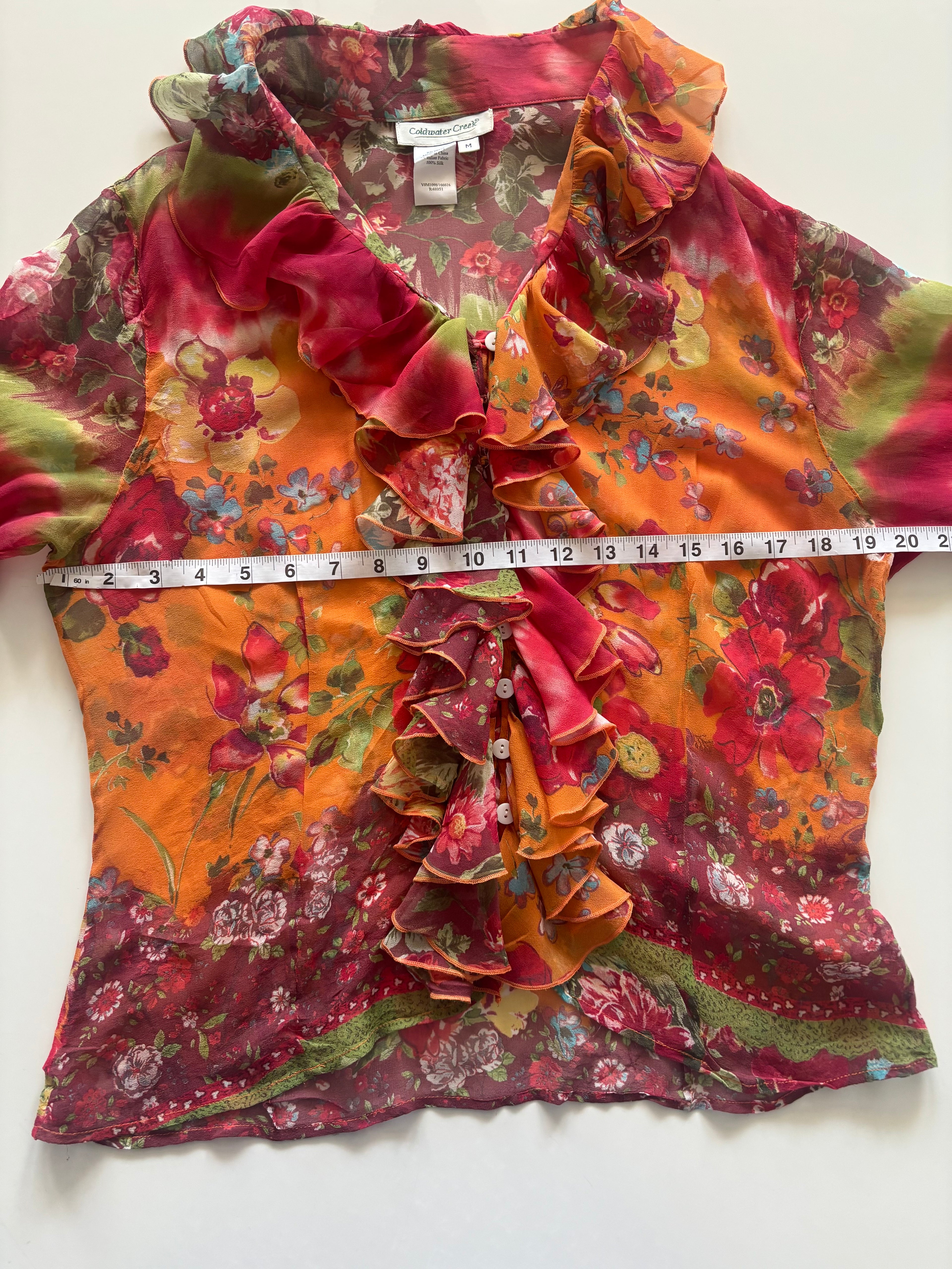 Coldwater Creek 100% Silk Floral Ruffle Blouse – Size M