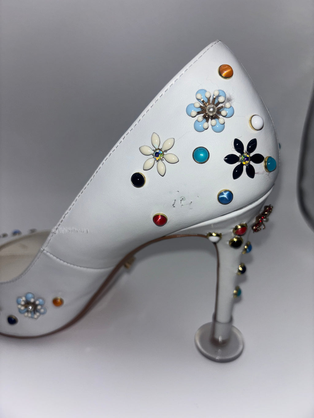 Dune London White Embellished Pointed-Toe Stiletto Heels – Size 40￼