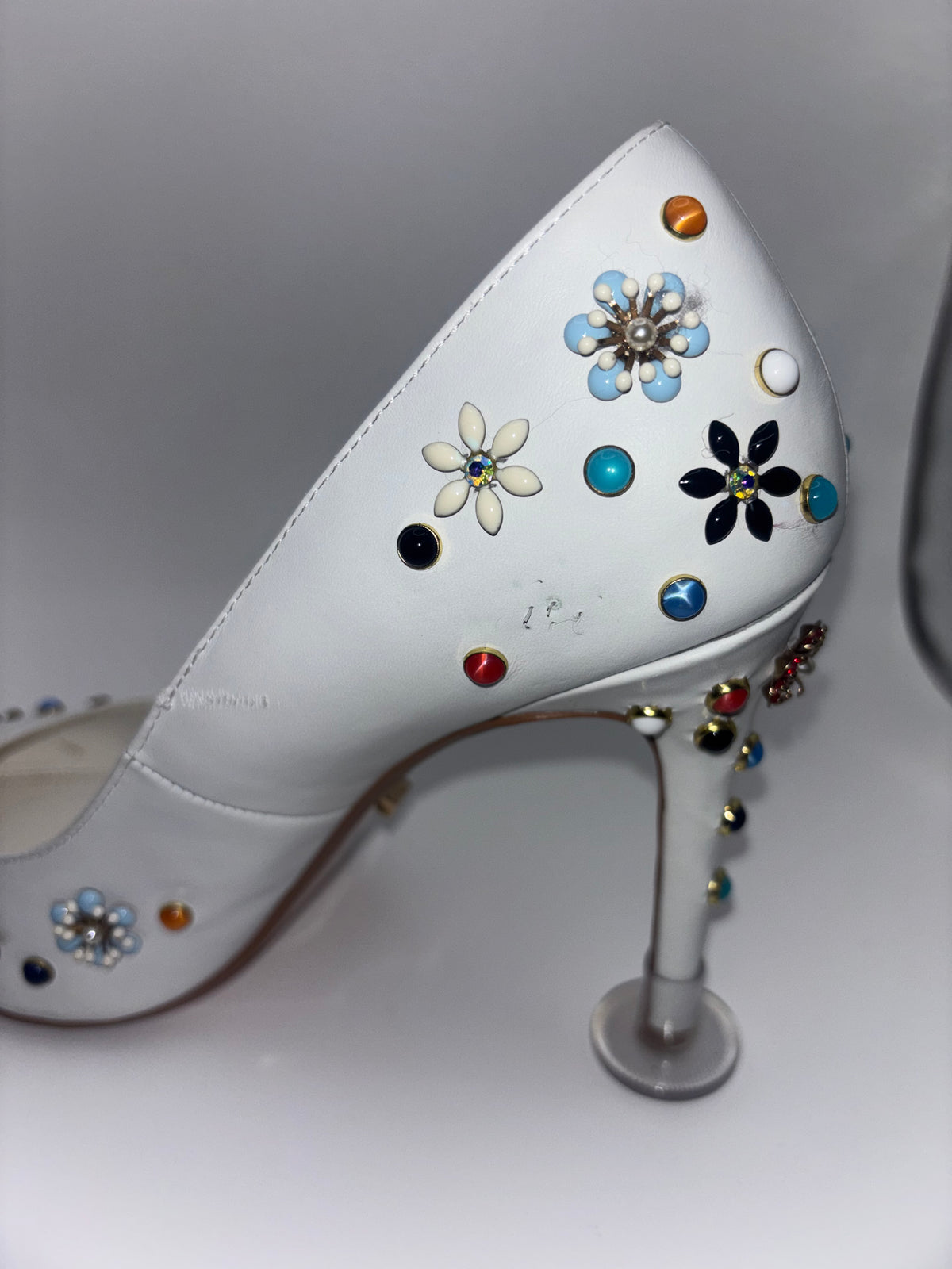 Dune London White Embellished Pointed-Toe Stiletto Heels – Size 40￼
