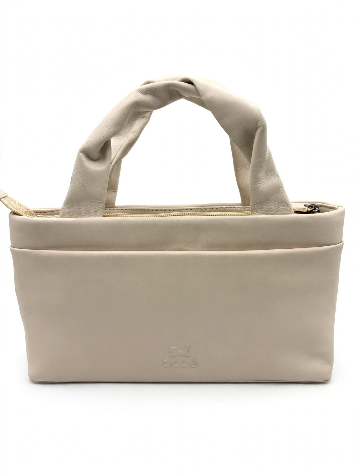 Ciccia Cream Leather Floral Appliqué Handbag – Cat & Butterfly Detail