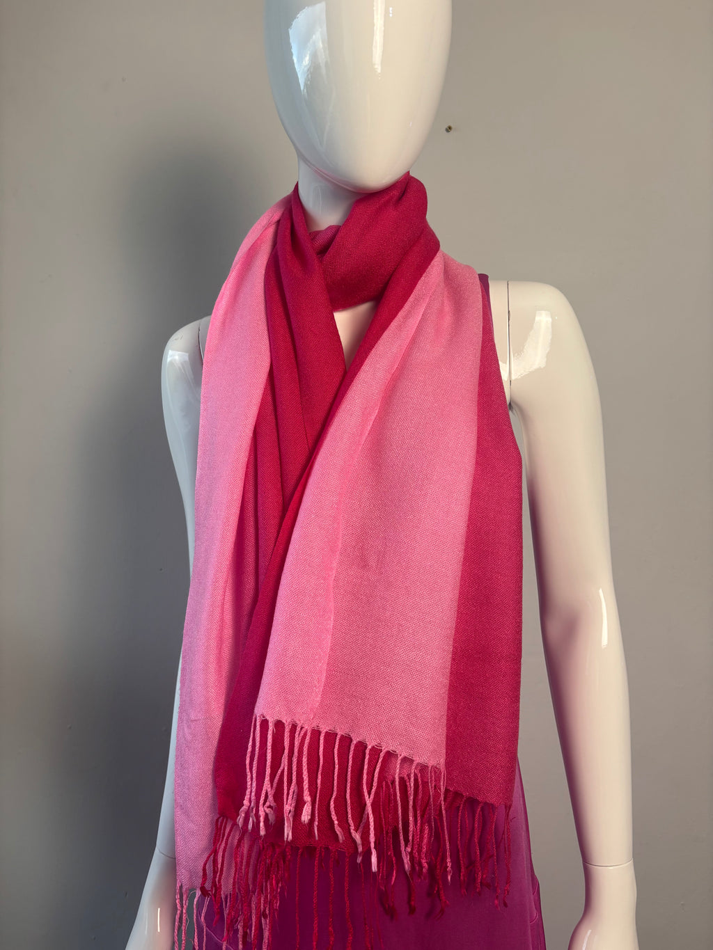 Pashmina Silk Blend Ombre Pink Scarf | Two-Tone Fuchsia & Blush Wrap
