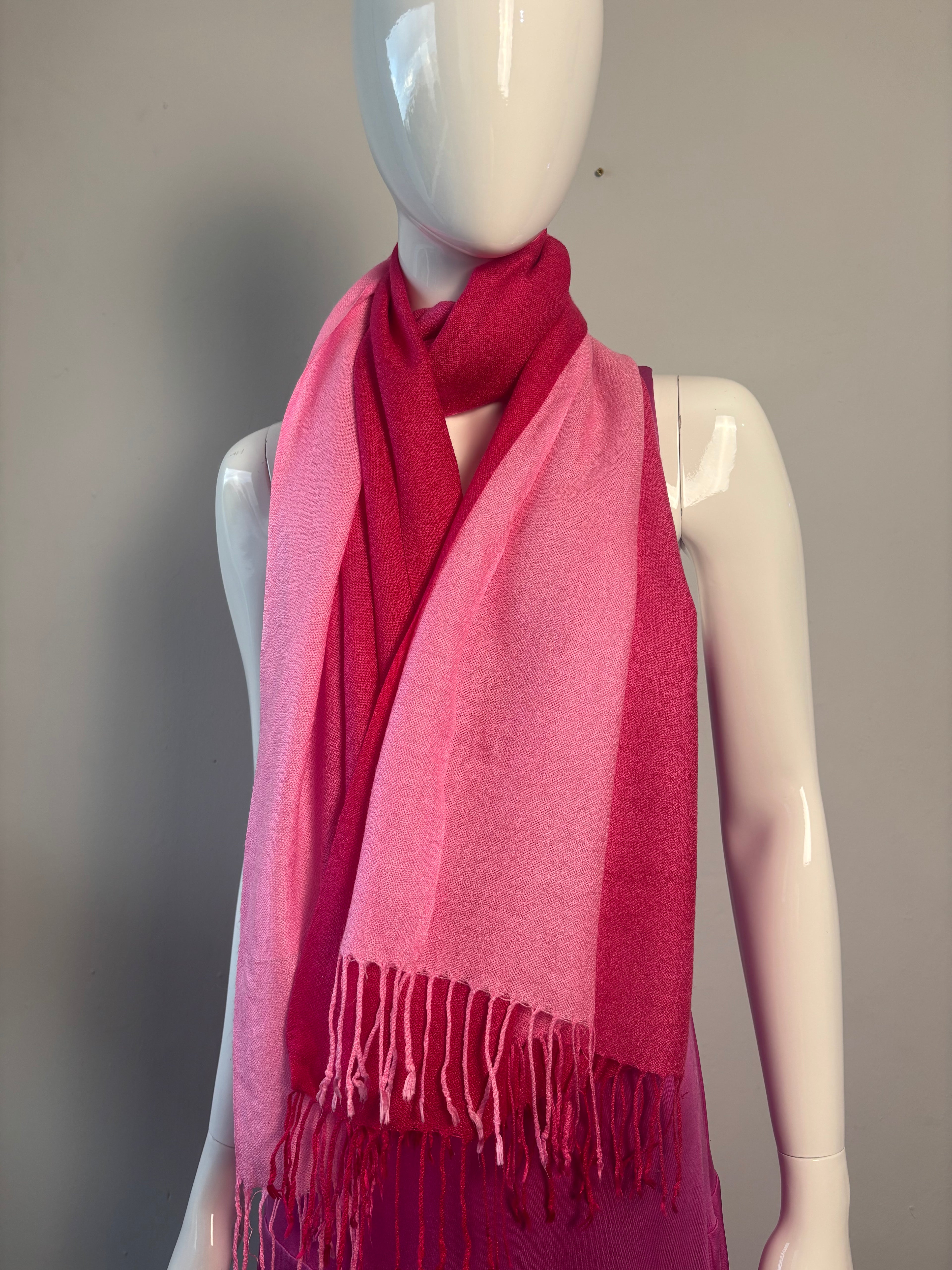 Pashmina Silk Blend Ombre Pink Scarf | Two-Tone Fuchsia & Blush Wrap