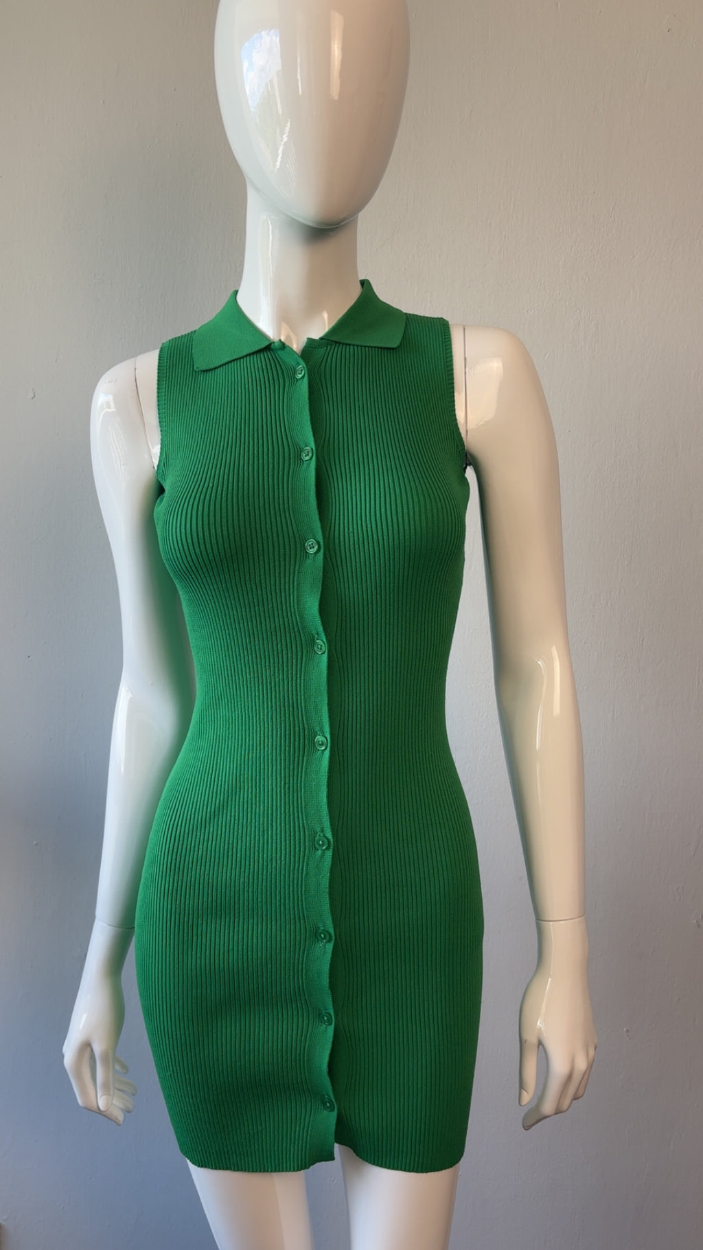 💚 Emerald Green Ribbed Bodycon Dress