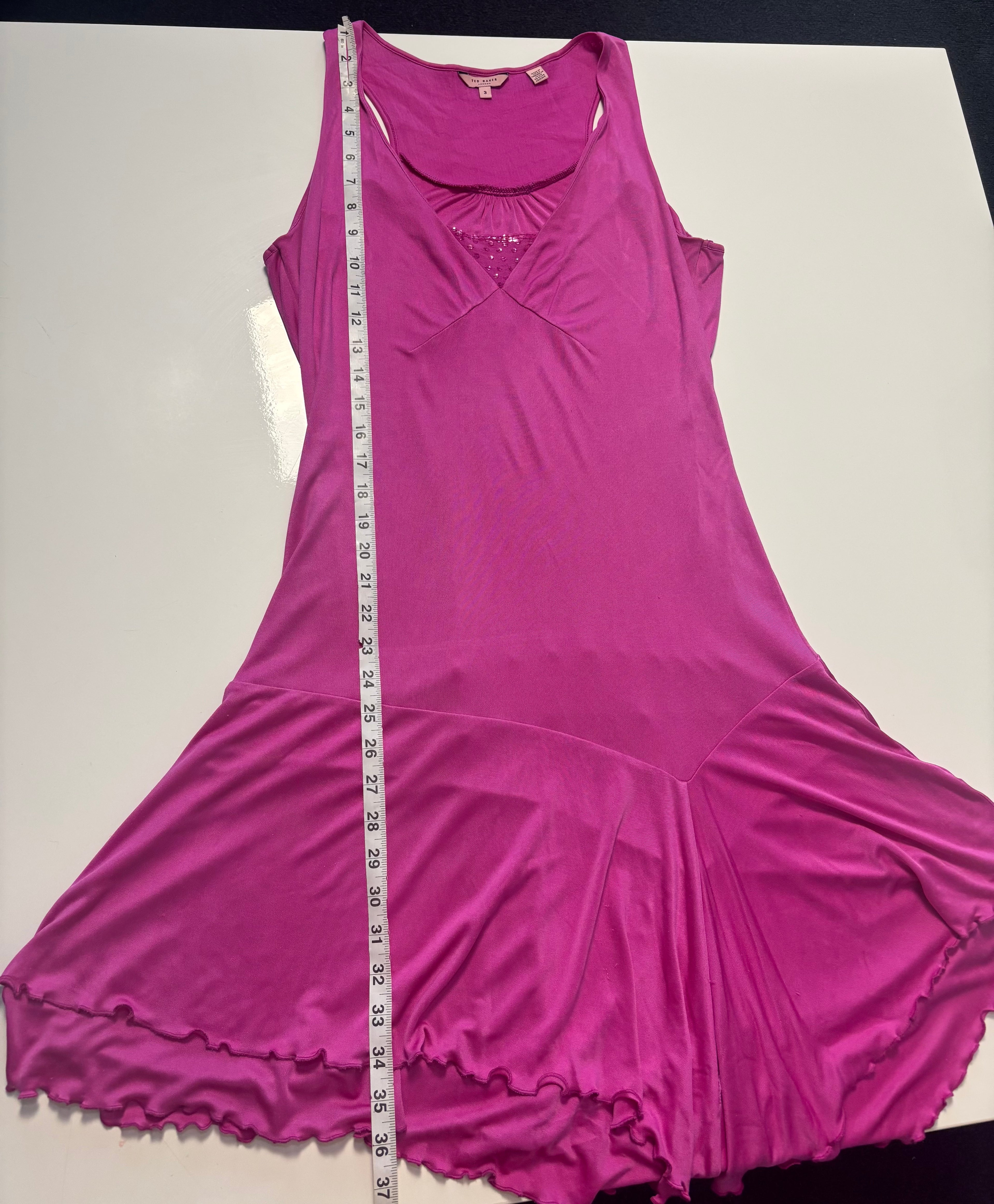Ted Baker London 100% Silk Pink Embellished Dress – Size 3 (UK 12)