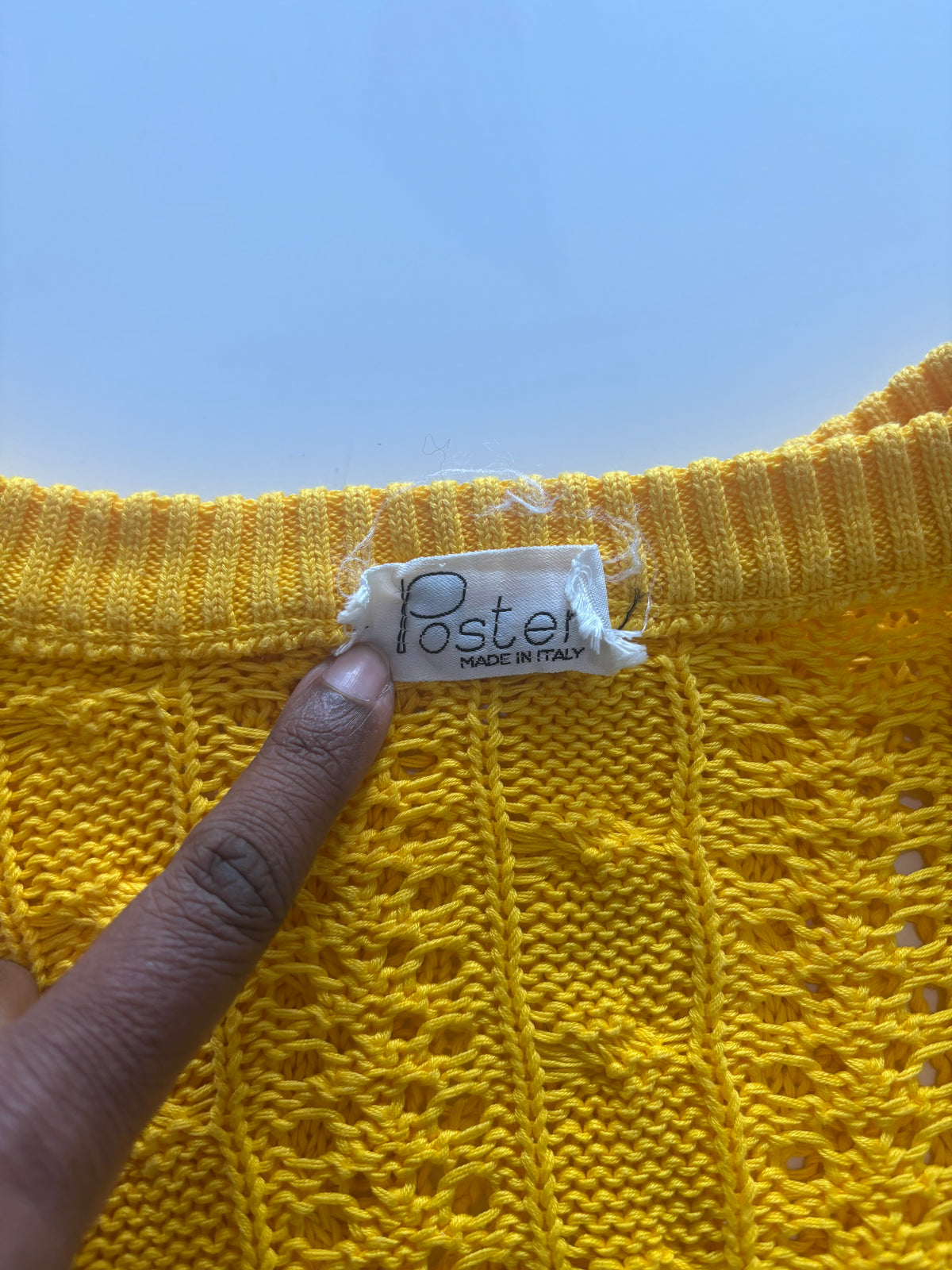 Poster Made in Italy Yellow Cotton Openwork Cable Knit Jumper – Medium