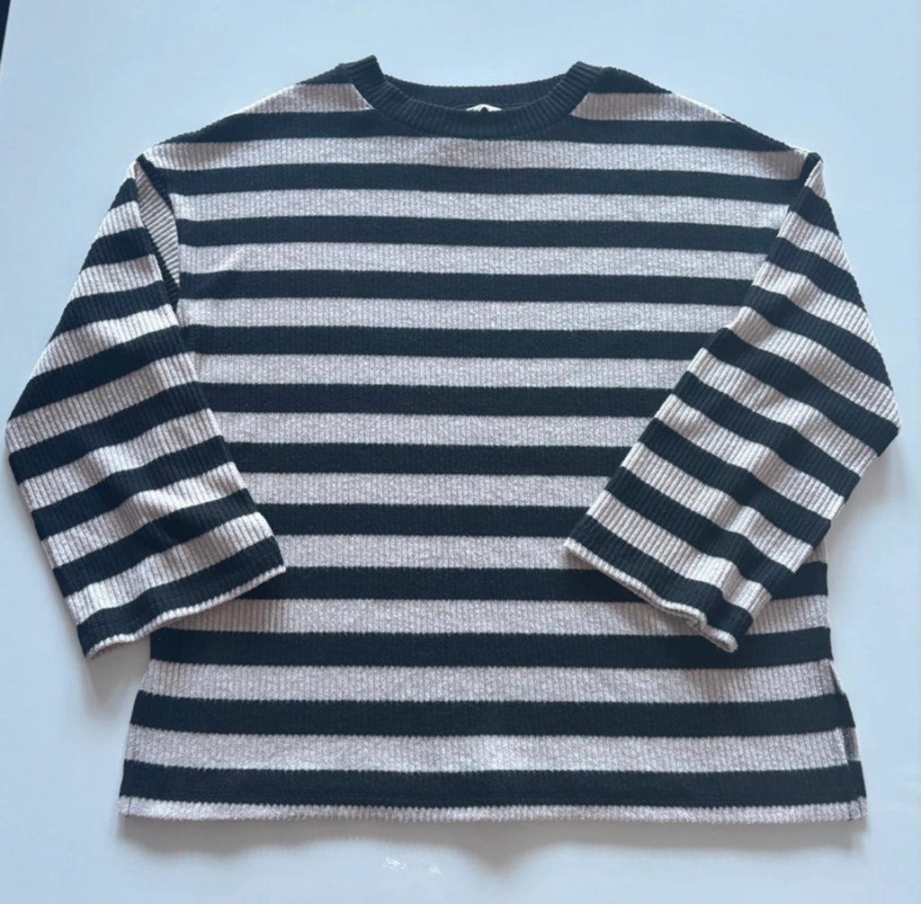 TU Black & Cream Striped Ribbed Knit Jumper – Size M