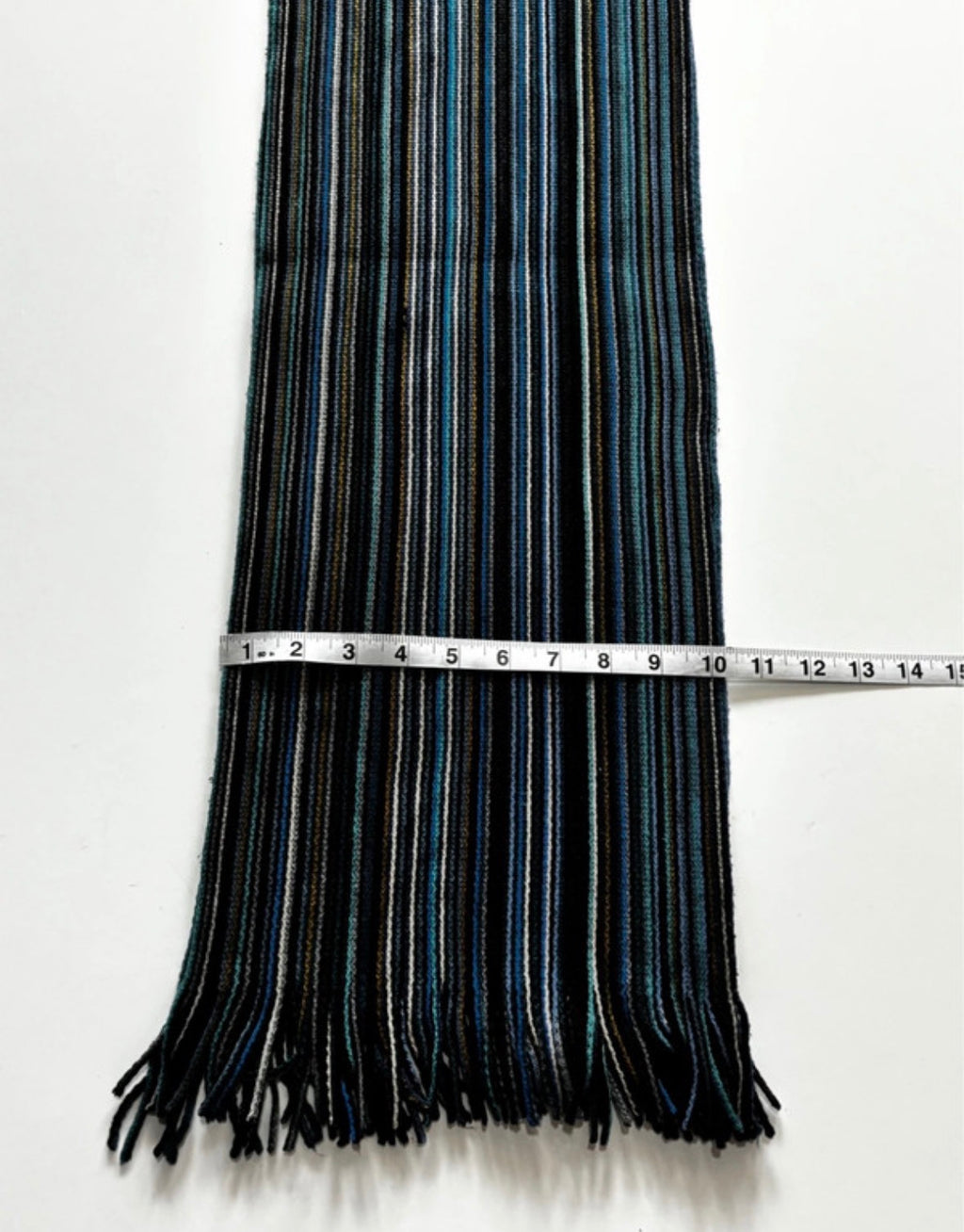 Black, Blue & Teal Striped Scarf with Tassel Ends – Unisex
