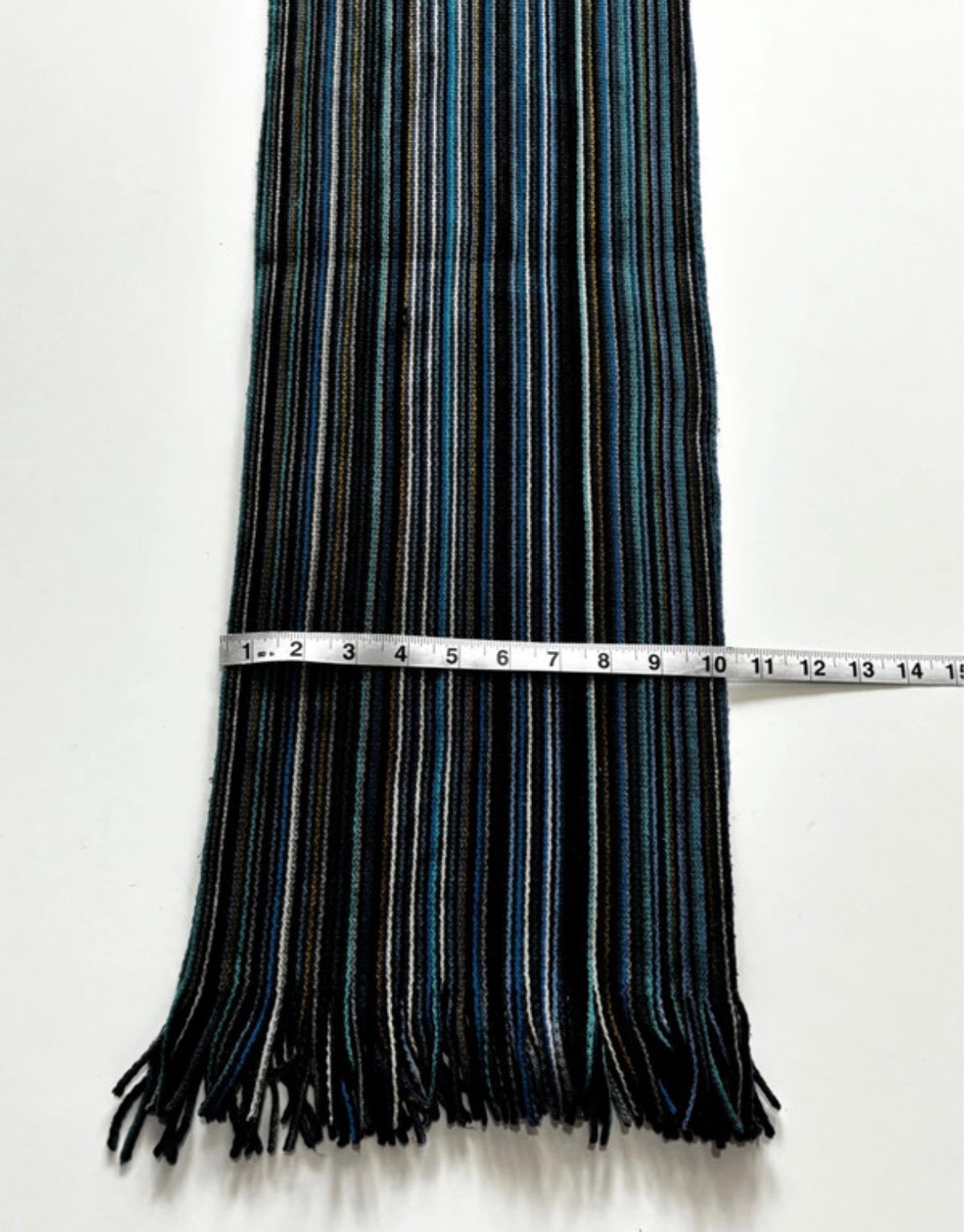 Black, Blue & Teal Striped Scarf with Tassel Ends – Unisex
