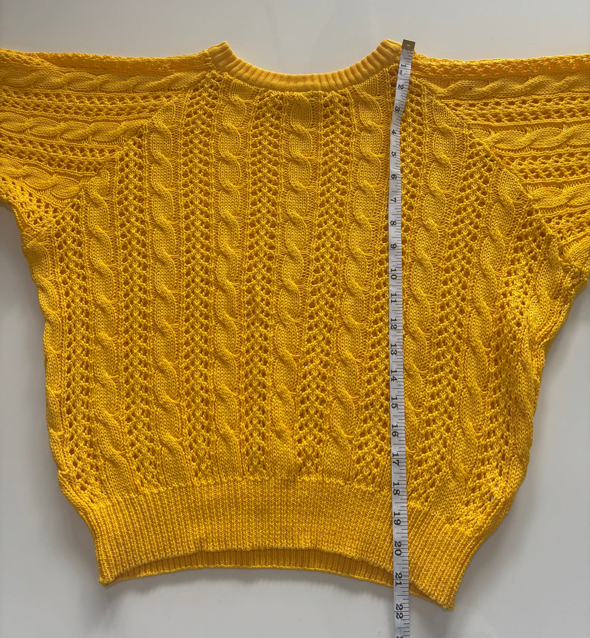 Poster Made in Italy Yellow Cotton Openwork Cable Knit Jumper – Medium