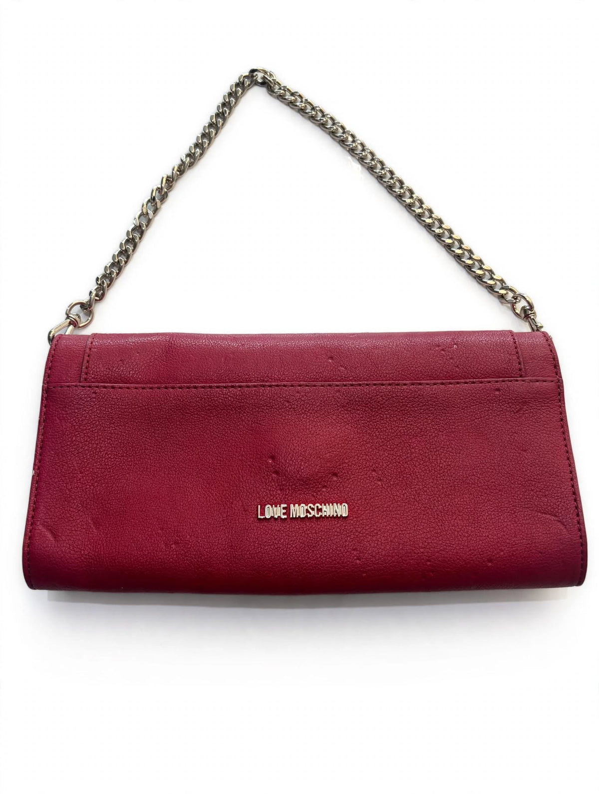 Love Moschino Burgundy Chain Strap Clutch Bag – Gold Heart Logo