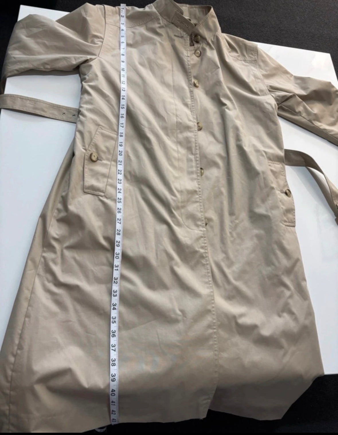 Vintage Style Beige Belted Longline Trench Coat – UK 12–14