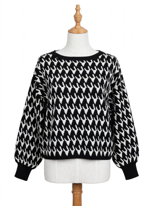 Apricot Black & White Houndstooth Knit Jumper – Size M