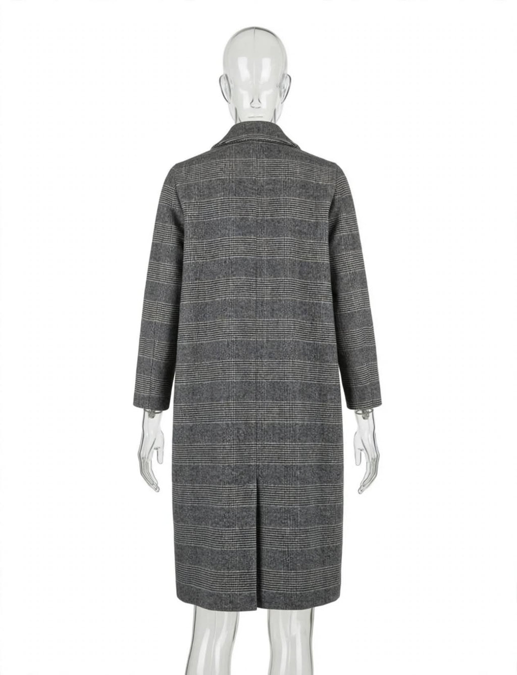 Monki Grey Checked Long Coat – Size M | Fold & Found