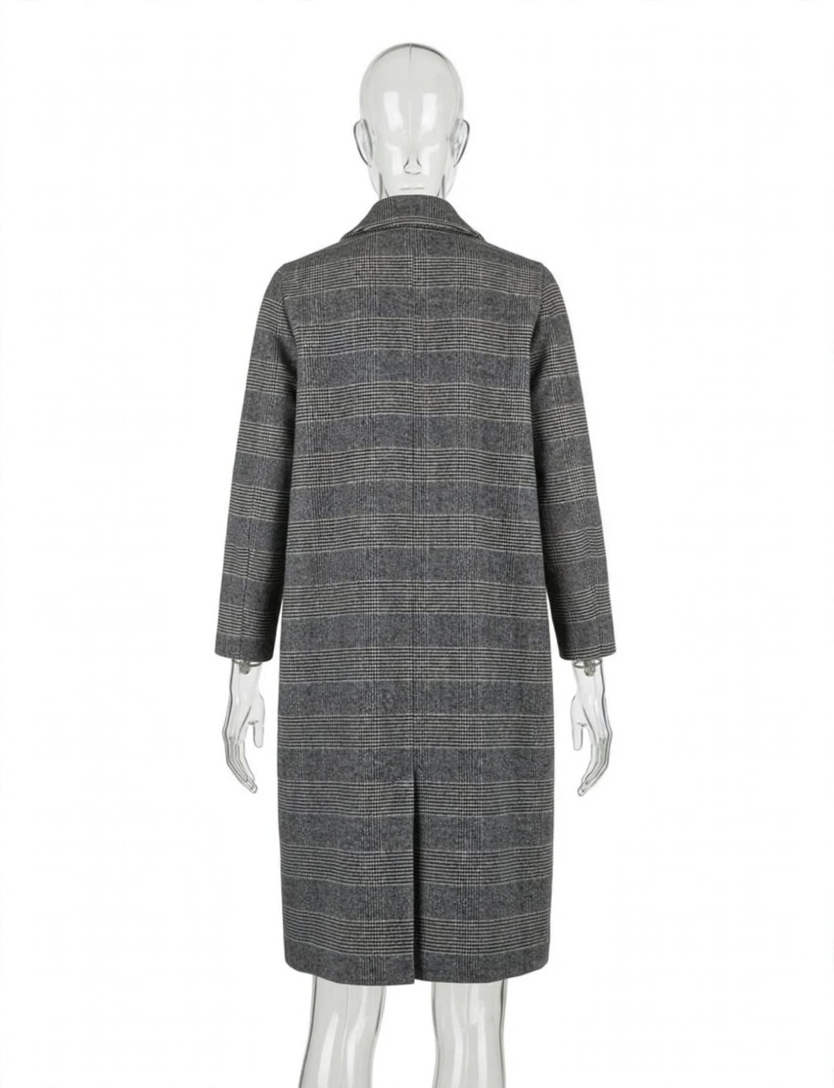 Monki Grey Checked Long Coat – Size M | Fold & Found