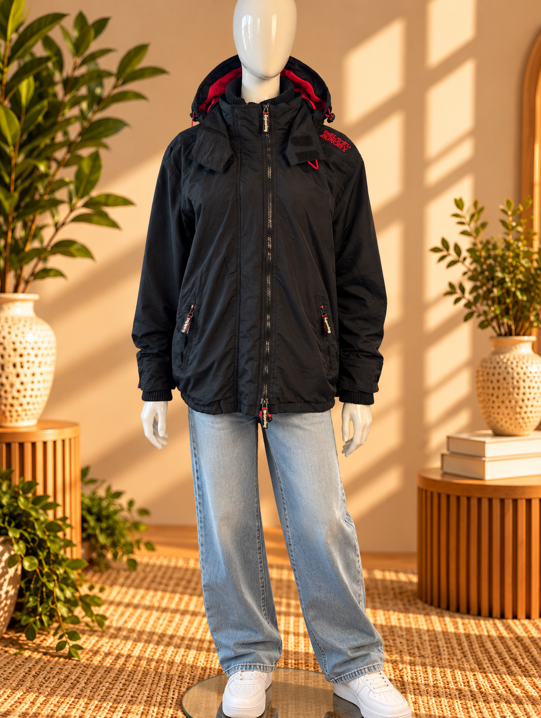 Superdry Original Windcheater Jacket – Black & Red – XL