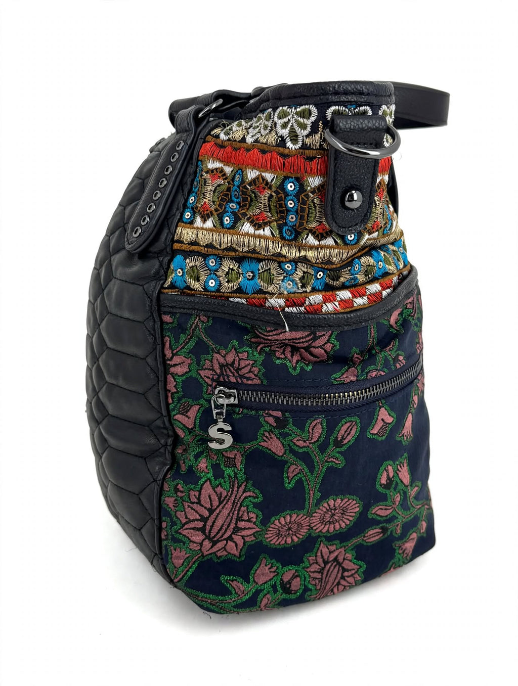 Desigual Holbox Embroidered Quilted Shoulder Bag – Black & Khaki￼