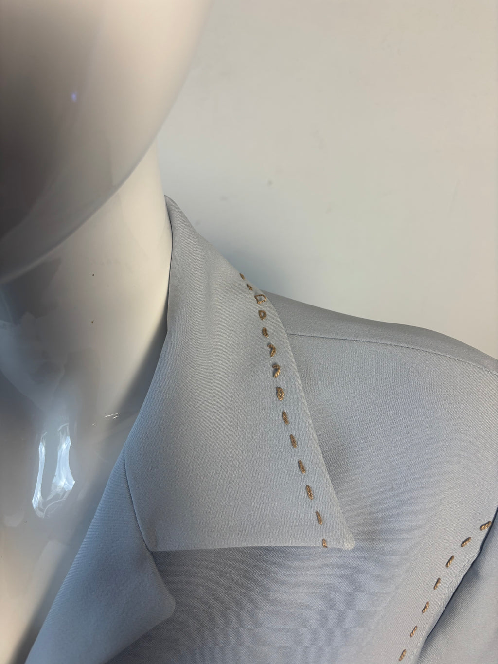 Ambre Paris Powder Blue Tailored Jacket – Vintage-Inspired Gold Stitch Detail