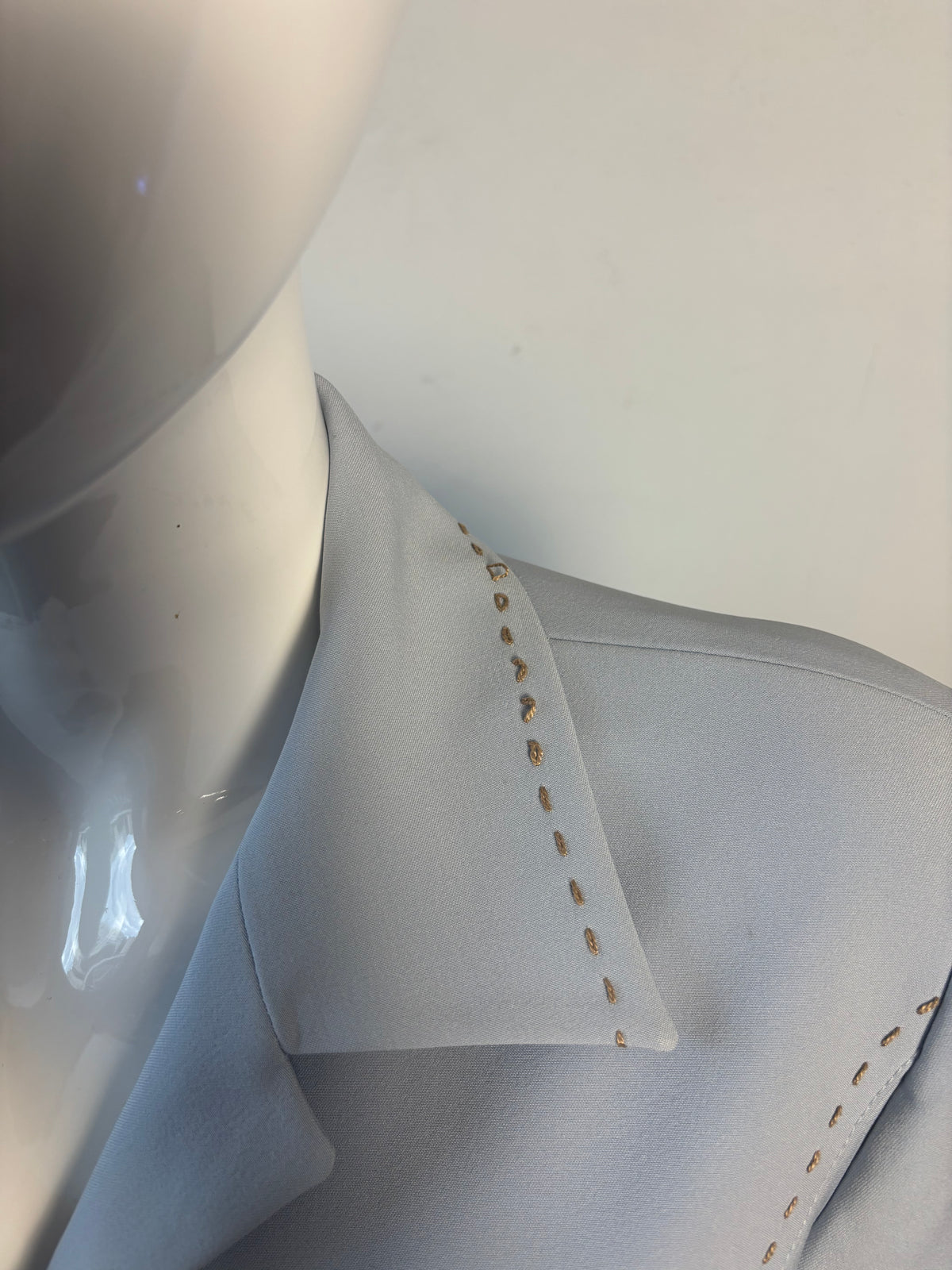 Ambre Paris Powder Blue Tailored Jacket – Vintage-Inspired Gold Stitch Detail